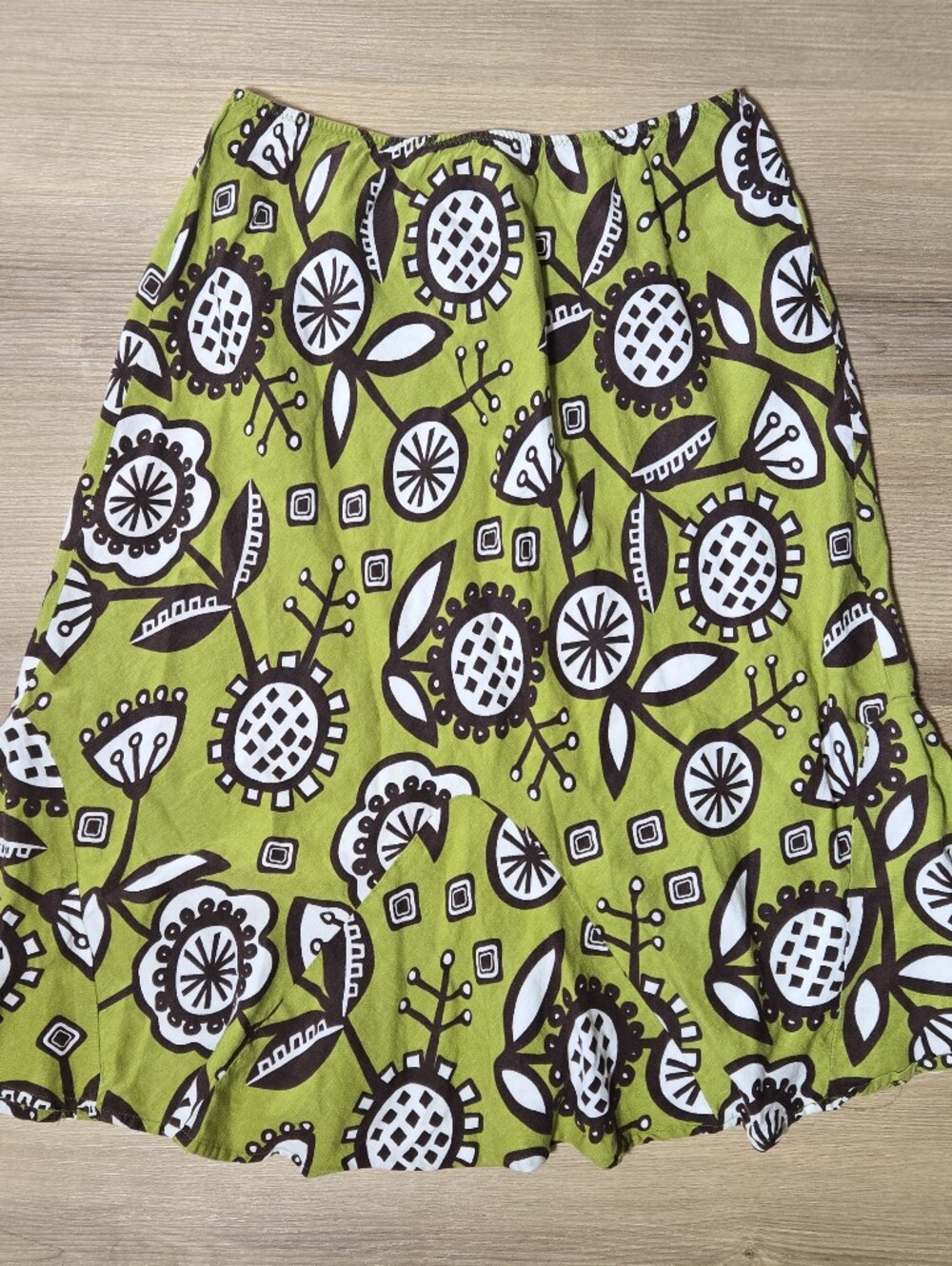 Vintage Linen Green Floral Midi Skirt
